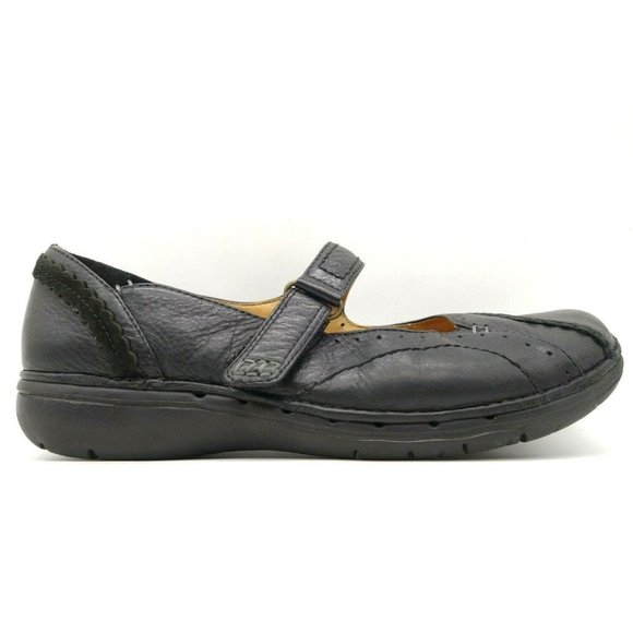 Clarks Unstructured Black Leather Casual Adjustable Loafers Shoes Women's 7.5 M - Picture 1 of 10